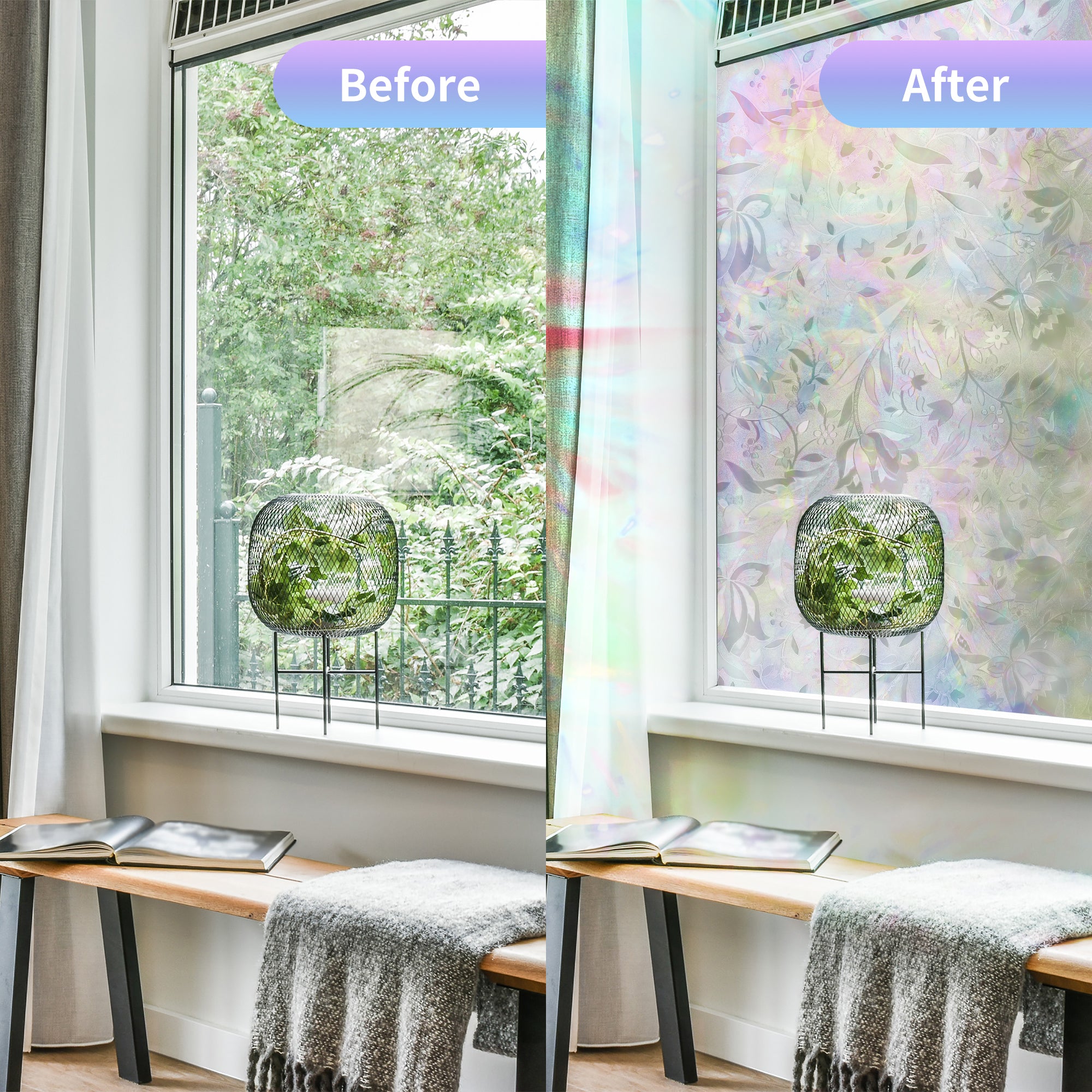 WAENLIR Sichtschutz-Fensterfolie, selbstklebend, Milchglasfolie, statisch haftend, Blickdicht, Fensterfolie für Büro, Zuhause, Badezimmer (44,5 x 200 cm) 的副本