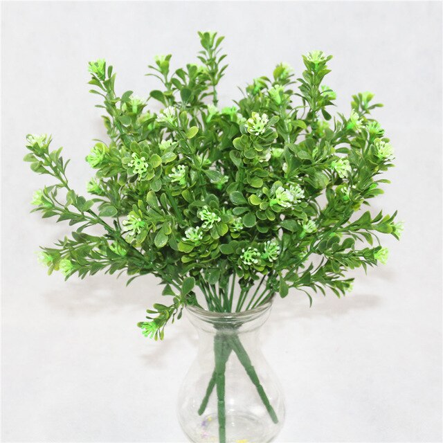 Artificial Plant 7 Forks Imitation Plastic Ferns Grass Green Leaves Fake Plants for Home Party Garden Outdoor Decorations