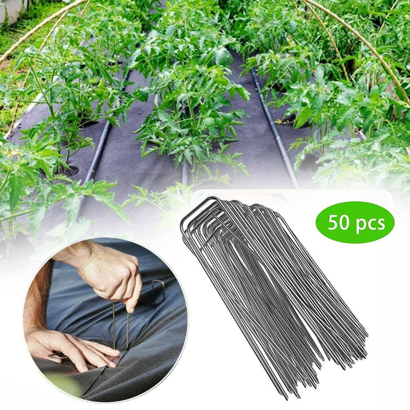 Newest U-Shape Landscape Garden Staples Turf Staples 50pcs Stakes for Weed Barrier Fabric Ground Cover and Landscaping