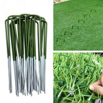 Load image into Gallery viewer, 10Pcs Artificial Grass Pegs Securing Accessories Half Green U Turf Pins Galvanised Steel Pegs Membrane Fabric Landscape Staples
