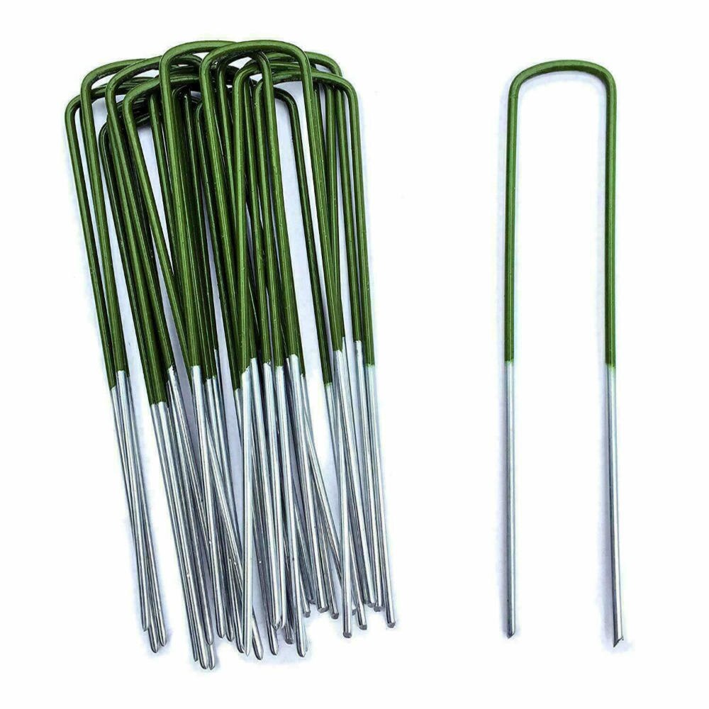 10Pcs Artificial Grass Pegs Securing Accessories Half Green U Turf Pins Galvanised Steel Pegs Membrane Fabric Landscape Staples